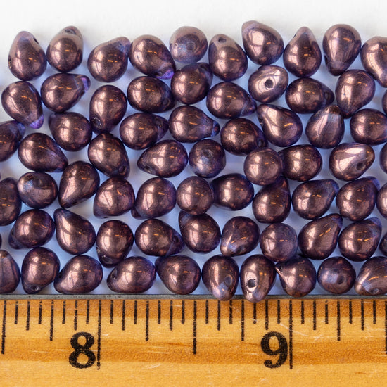 5x7mm Glass Teardrop Beads - Purple Luster - 50 beads