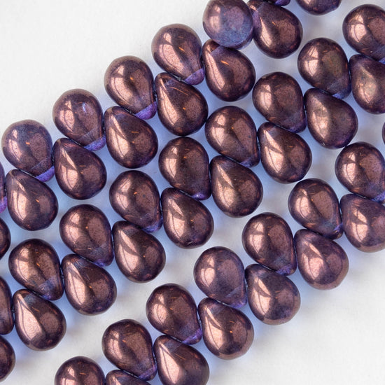 5x7mm Glass Teardrop Beads - Purple Luster - 50 beads