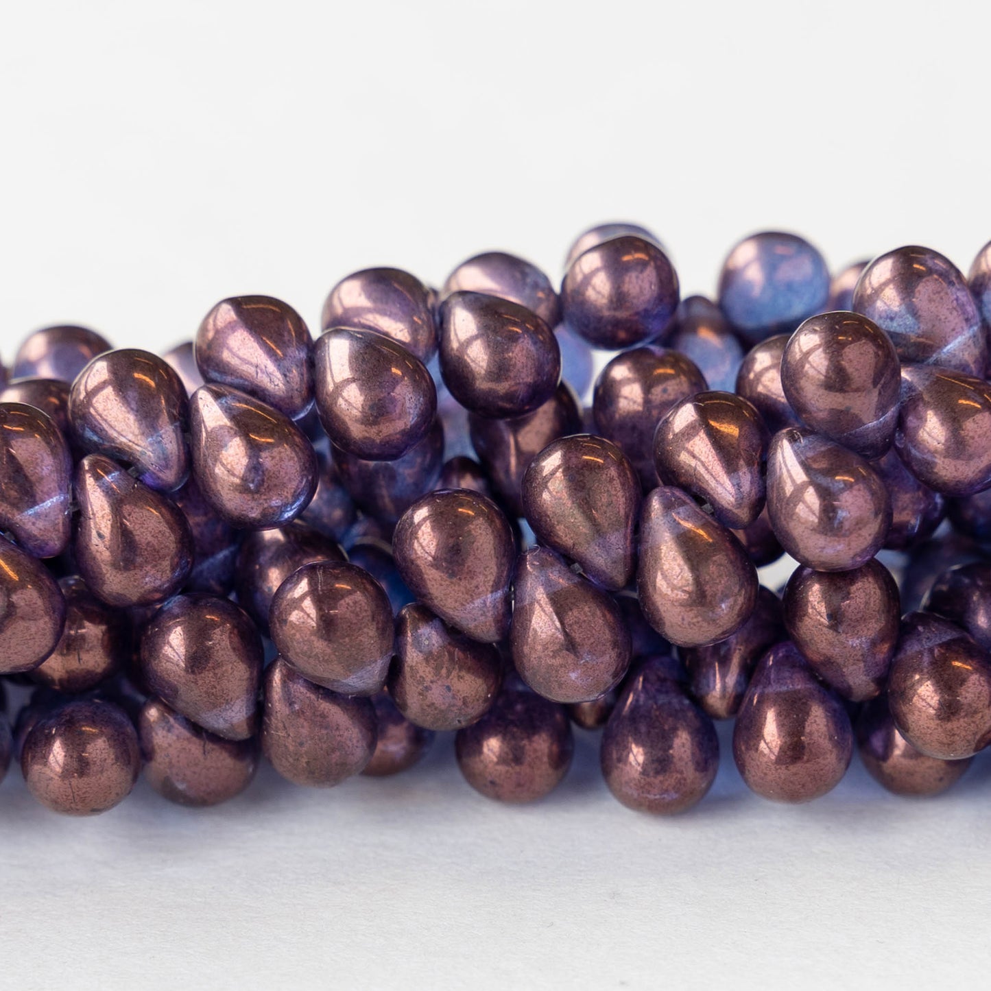 5x7mm Glass Teardrop Beads - Purple Luster - 50 beads