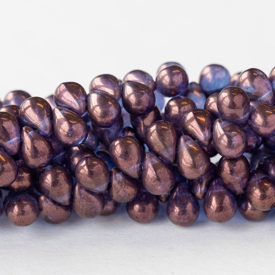 5x7mm Glass Teardrop Beads - Purple Luster - 50 beads