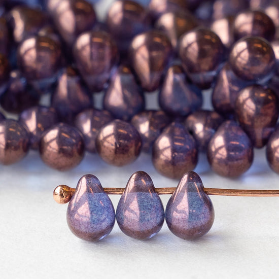 5x7mm Glass Teardrop Beads - Purple Luster - 50 beads