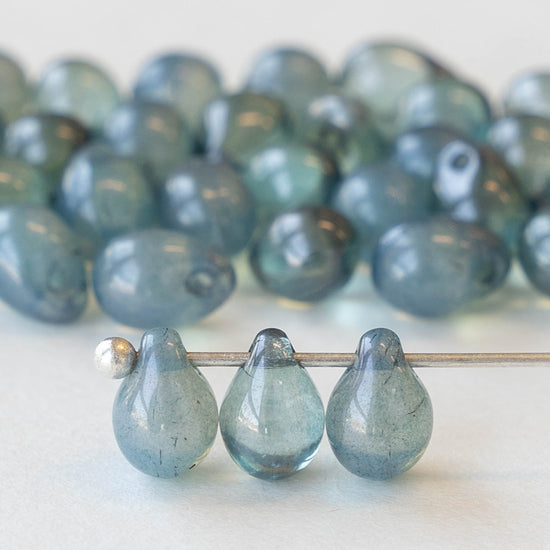 5x7mm Glass Teardrop Beads - Denim Blue Luster - 50 Beads