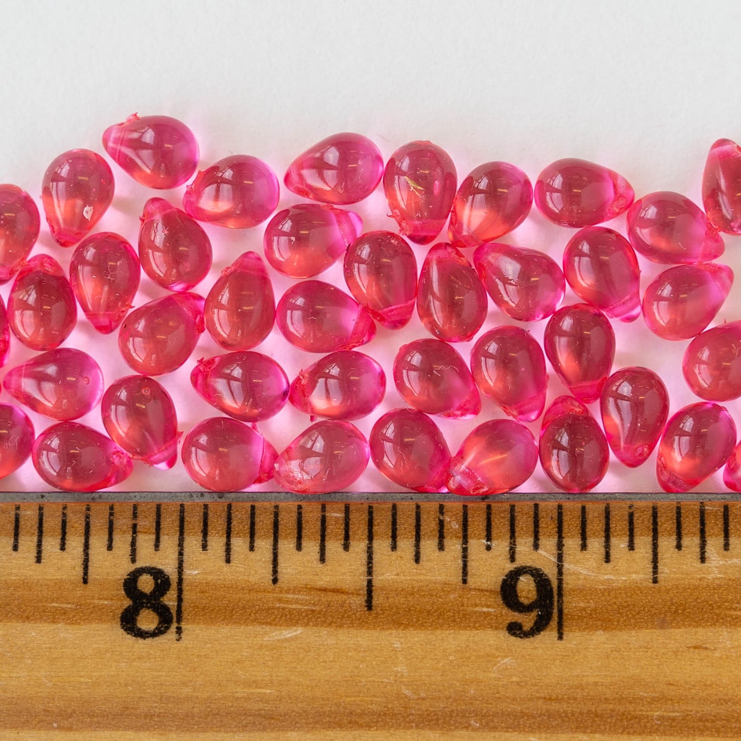 5x7mm Glass Teardrop Beads - Hot Pink - 75 Beads