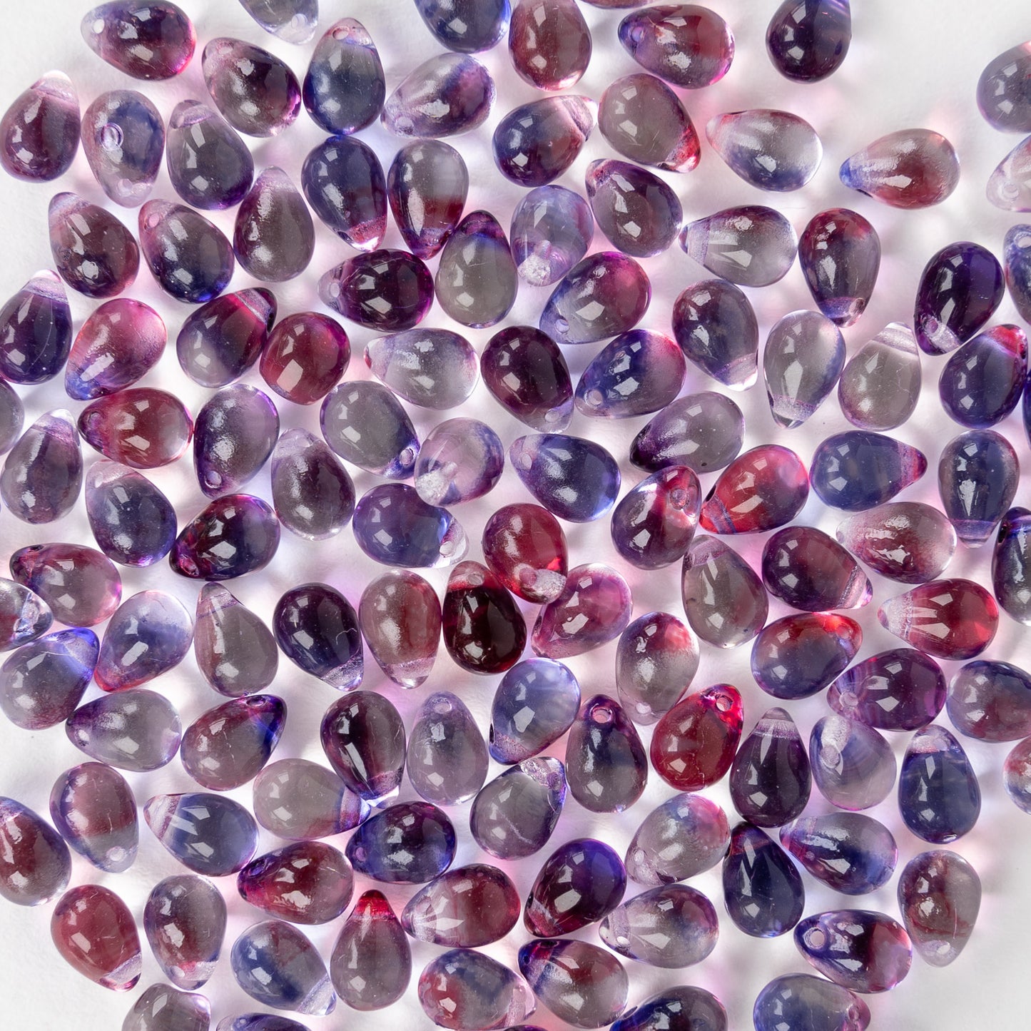 5x7mm Glass Teardrop Beads - Purple Pink Mix - 75 Beads