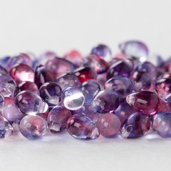 5x7mm Glass Teardrop Beads - Purple Pink Mix - 75 Beads