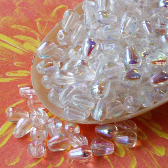 5x7mm Long Drilled Drops - Crystal AB - 20 Beads