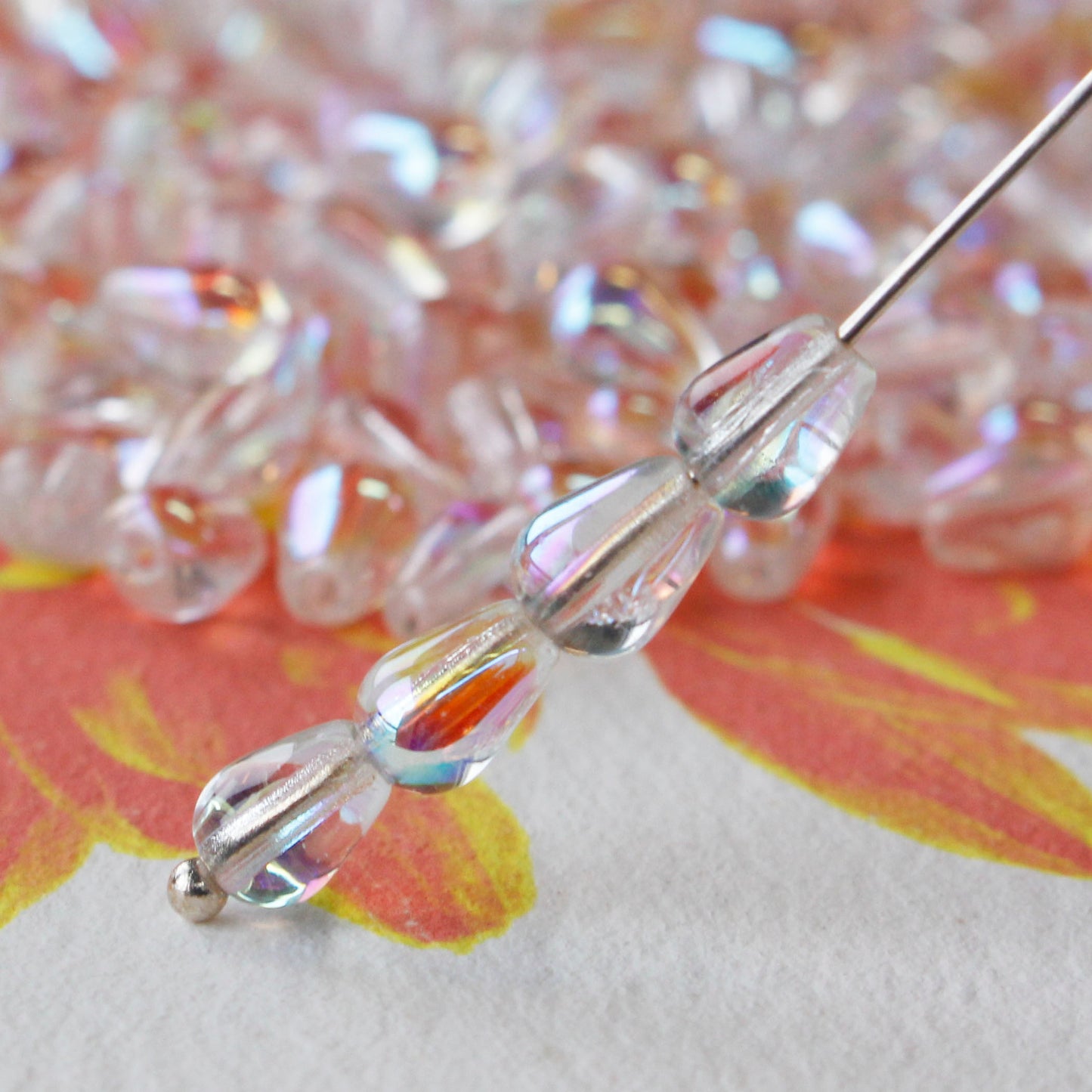 5x7mm Long Drilled Drops - Crystal AB - 20 Beads