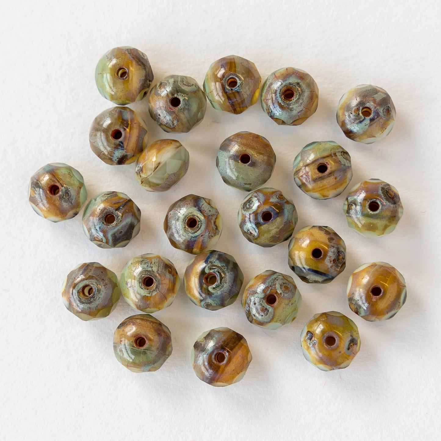 5x7mm Rondelle Beads - Green Brown Mix -  23 Beads