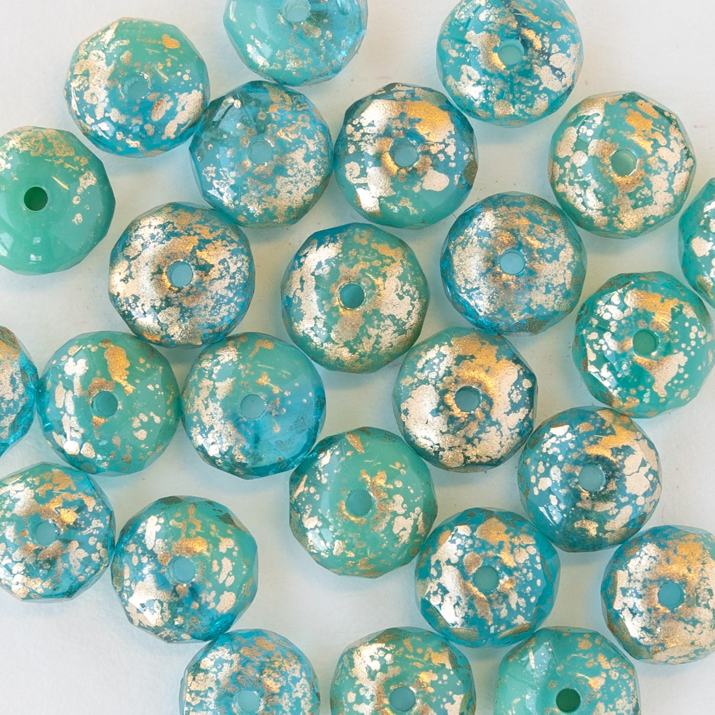 Load image into Gallery viewer, 5x7mm Rondelle Beads - Aqua and Turquoise with Gold Dust - 25 Beads
