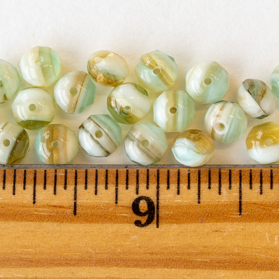 Load image into Gallery viewer, 5x7mm Rondelle Beads - Light Green White Mix - 33 Beads
