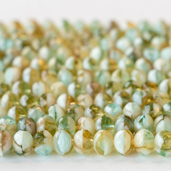 Load image into Gallery viewer, 5x7mm Rondelle Beads - Light Green White Mix - 33 Beads
