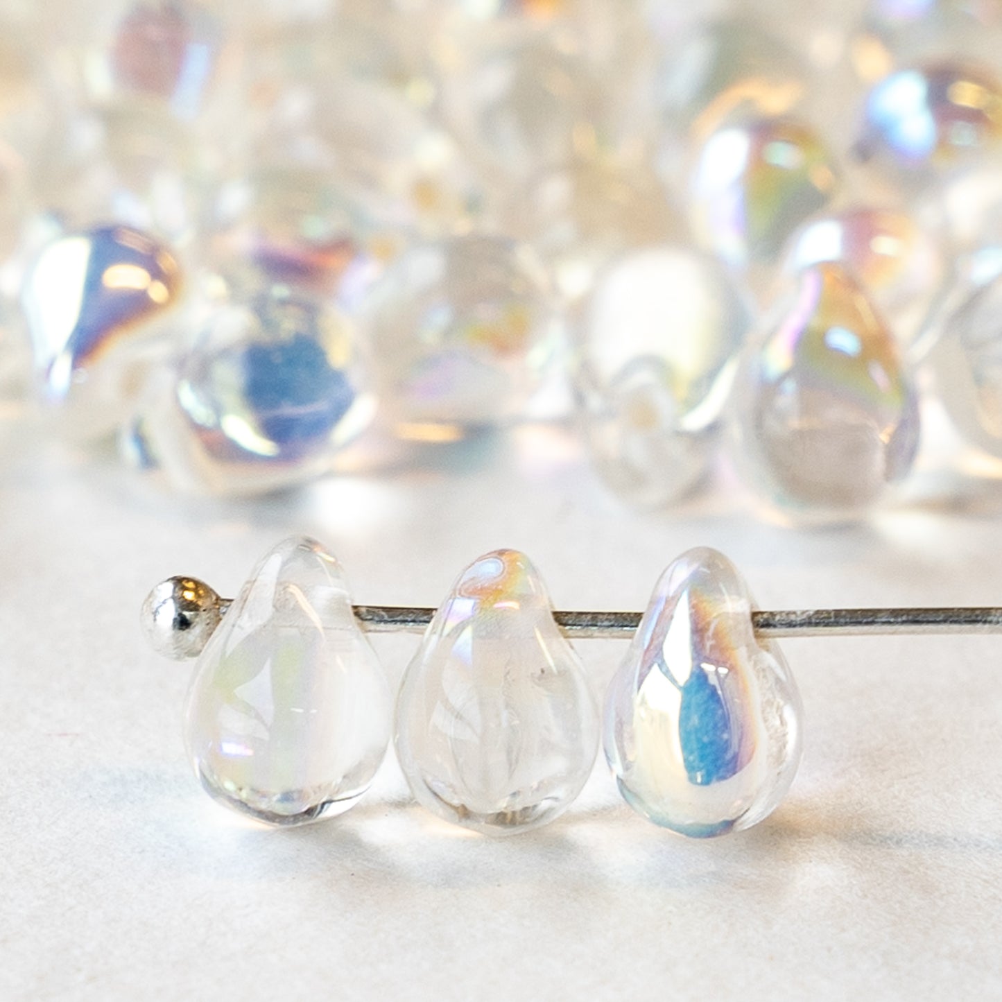 5x7mm Glass Teardrop Beads - Crystal AB - 75 Beads