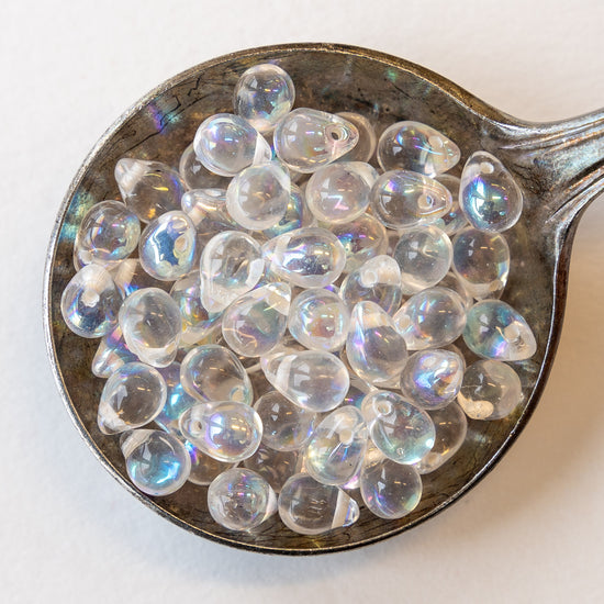 5x7mm Glass Teardrop Beads - Crystal AB - 75 Beads