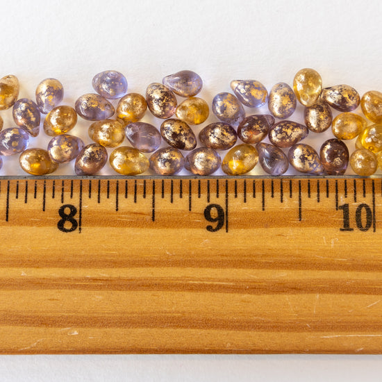5x7mm Glass Teardrop Beads - Gold Dust Beads - 50 Beads