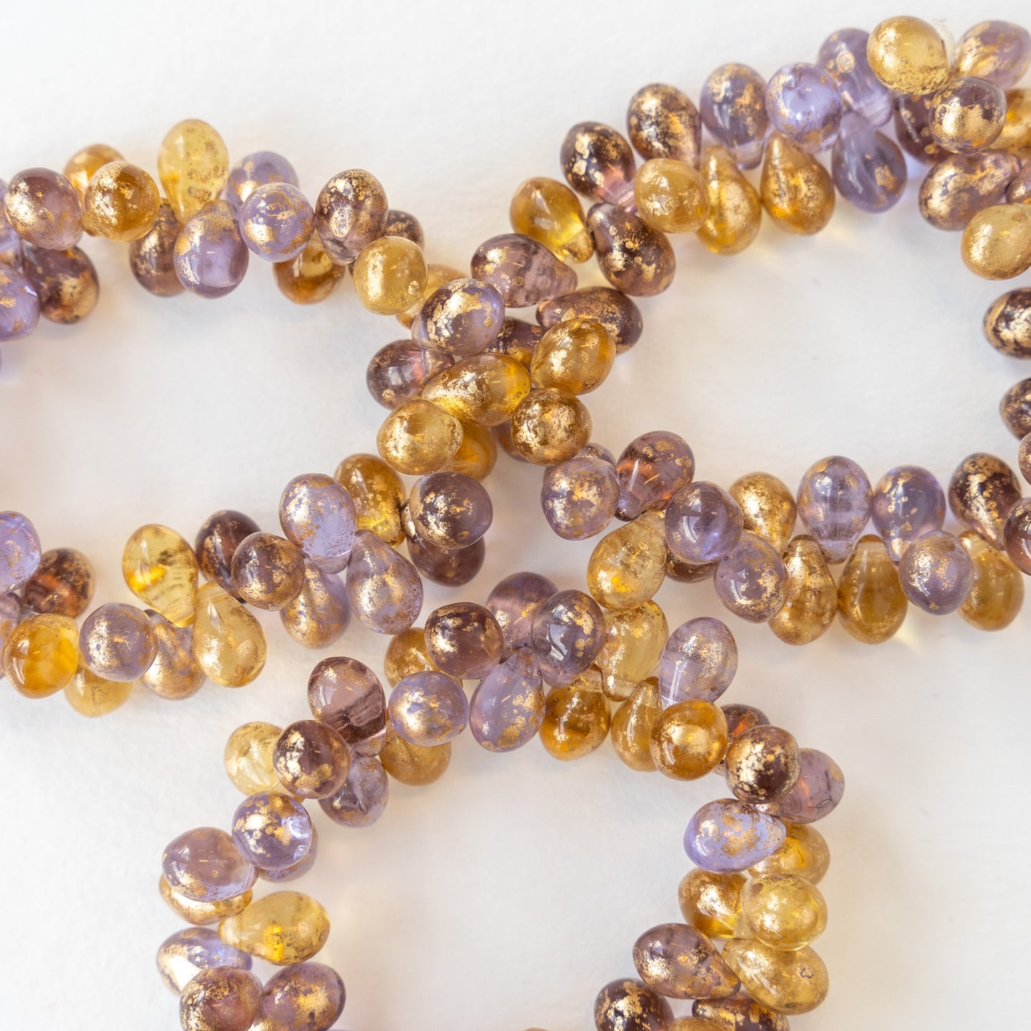 5x7mm Glass Teardrop Beads - Gold Dust Beads - 50 Beads