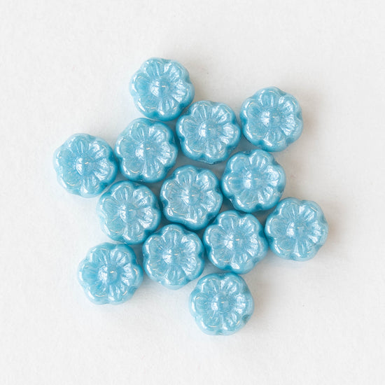 6mm Glass Flower Beads - Opaque Blue Luster - 30 beads