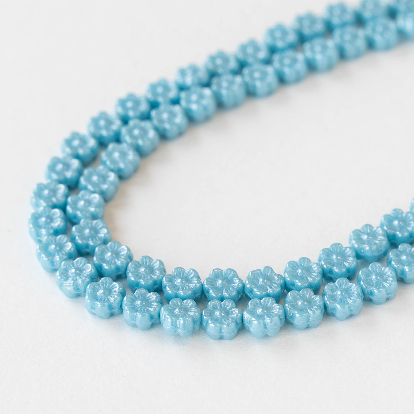 6mm Glass Flower Beads - Opaque Blue Luster - 30 beads