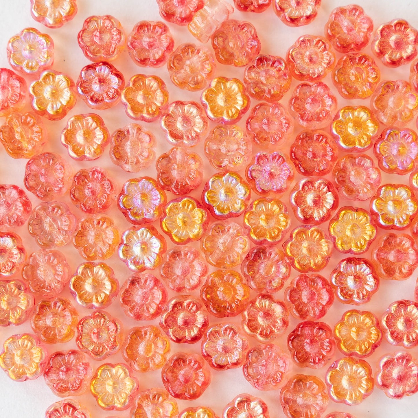 6mm Glass Flower Beads - Pink Orange Luster Mix - 30 beads