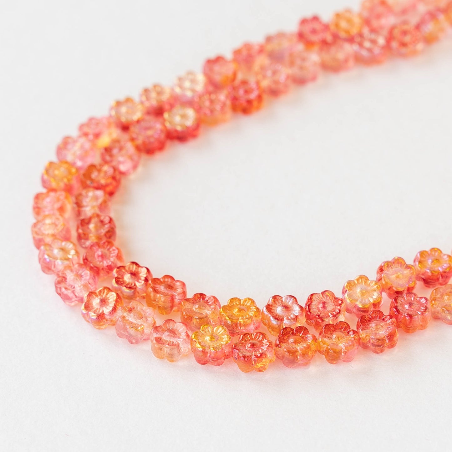 6mm Glass Flower Beads - Pink Orange Luster Mix - 30 beads