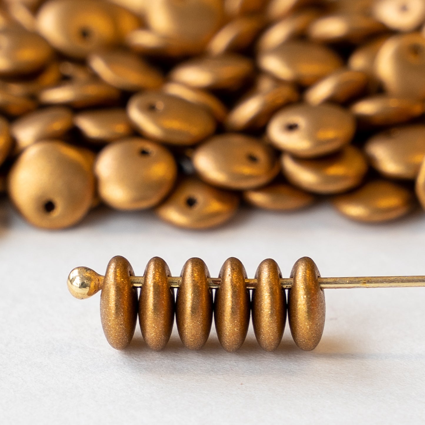 6mm Lentil Drop Beads - Antique Gold Matte - 10 grams ~80 beads