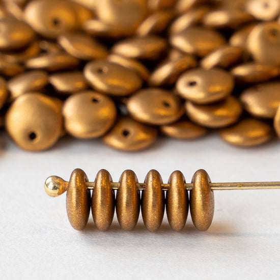 6mm Lentil Drop Beads - Antique Gold Matte - 10 grams ~80 beads