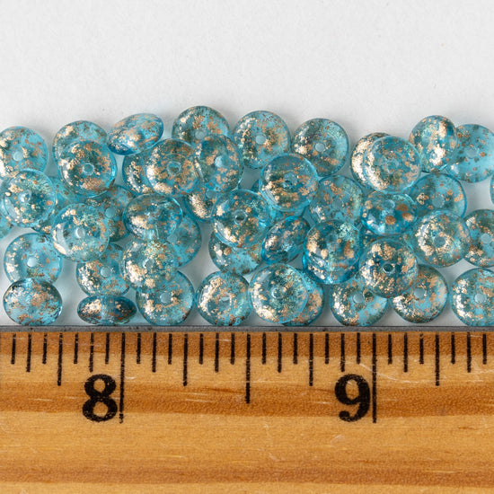 6mm Rondelle Beads - Shiny Aqua Gold Dust - 50 Beads