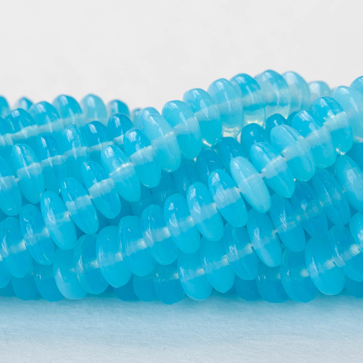 6mm Glass Rondelle Beads - Lt Blue Aqua Opaline - 100 Beads