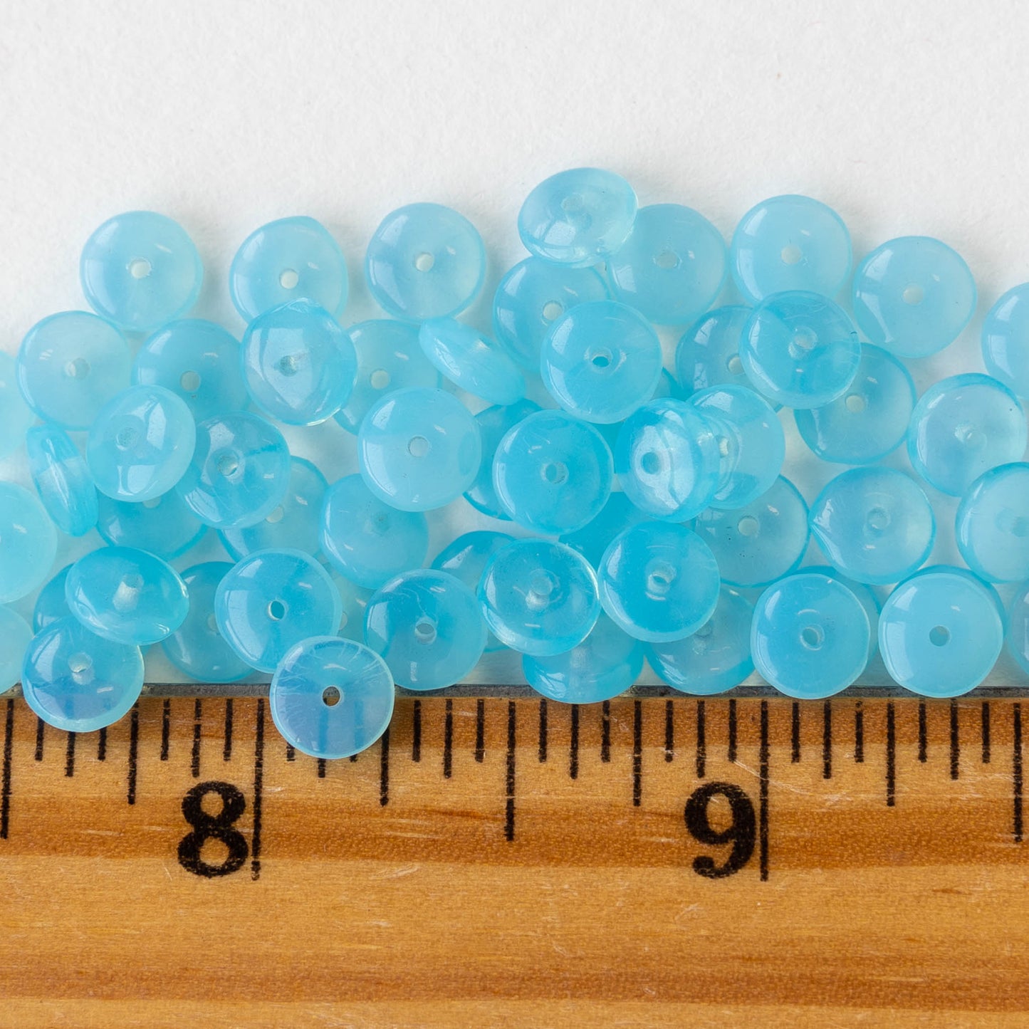 6mm Glass Rondelle Beads - Lt Blue Aqua Opaline - 100 Beads