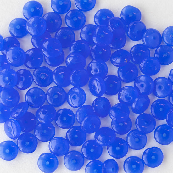 6mm Glass Rondelle Beads - Sapphire Blue Opaline - 100 Beads