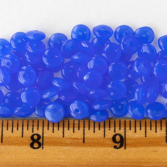 6mm Glass Rondelle Beads - Sapphire Blue Opaline - 100 Beads