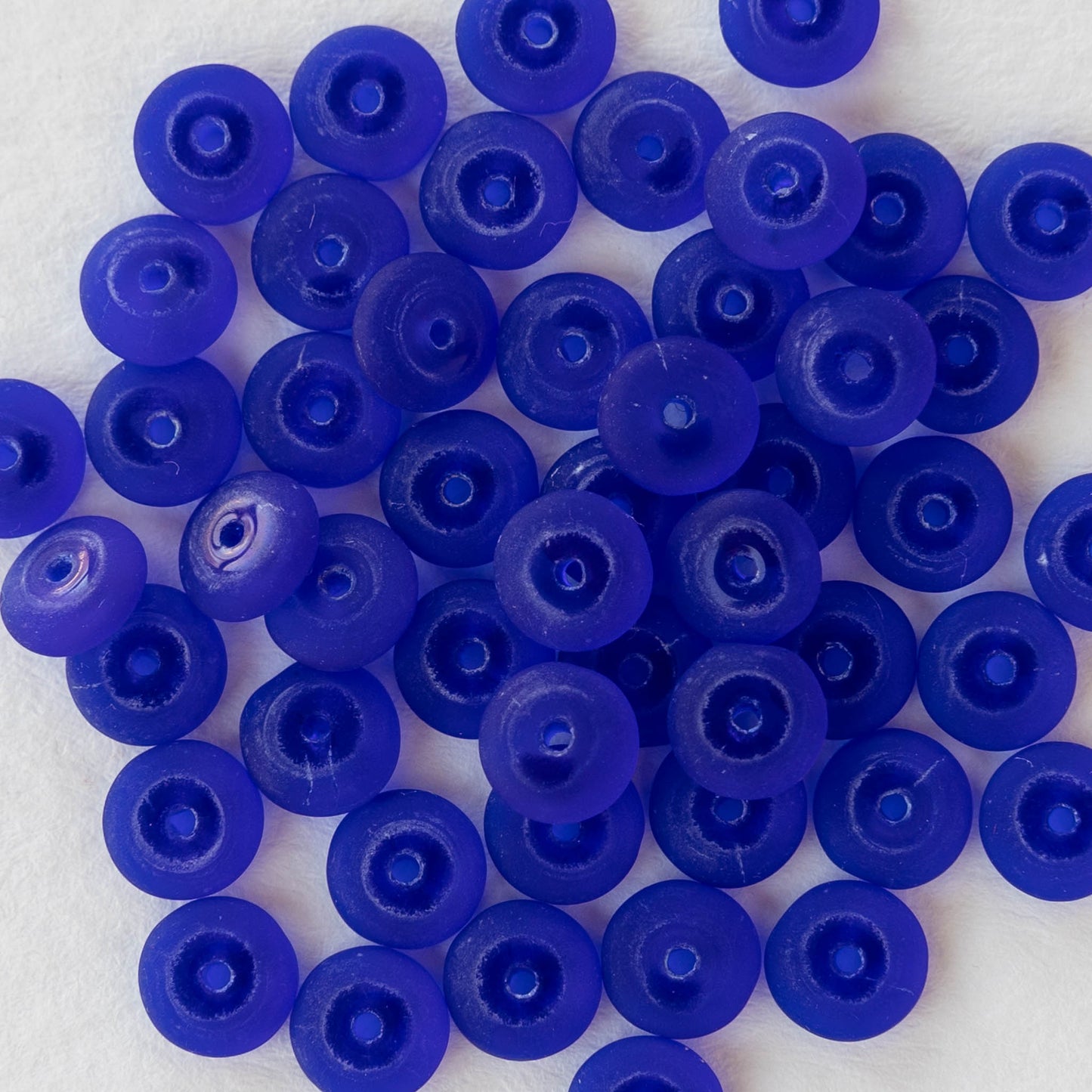 Load image into Gallery viewer, 6mm Frosted Glass Rondelle - Matte Cobalt Blue - 100 Beads
