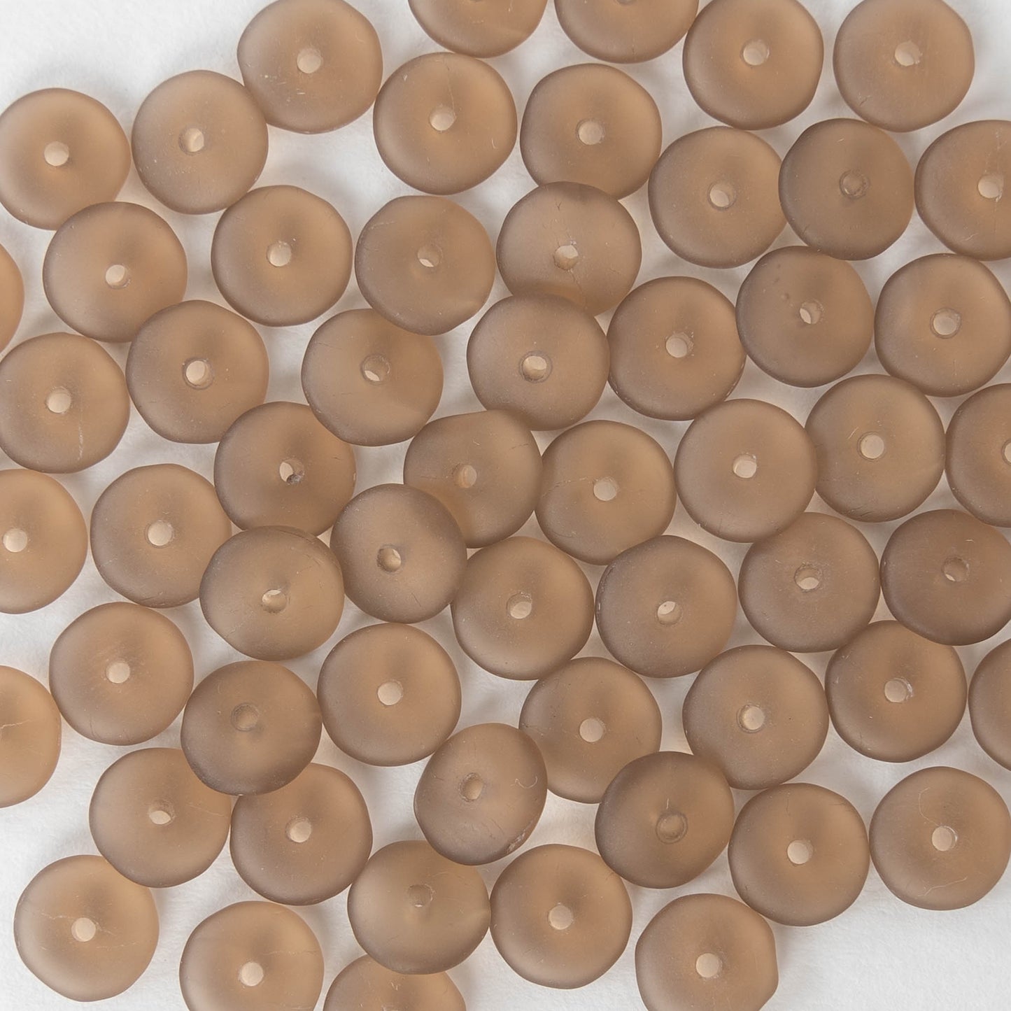 7mm Glass Rondelle - Light Matte Cappuccino Brown  - 100 beads