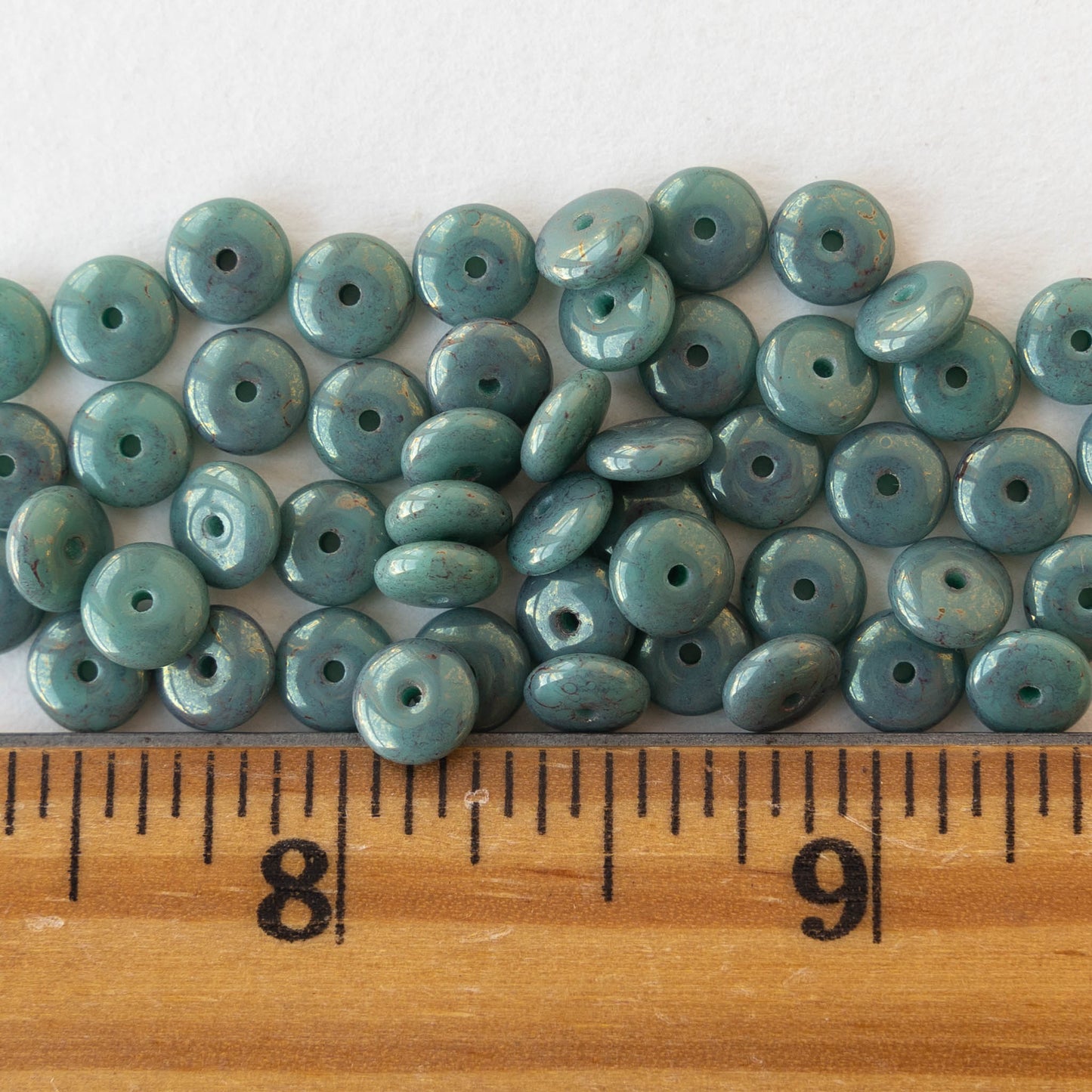 6mm Glass Rondelle Beads - Turquoise with Purple Sheen - 50 Beads