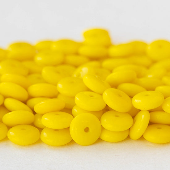 6mm Glass Rondelle Beads - Opaque Lemon Yellow - 50 Beads