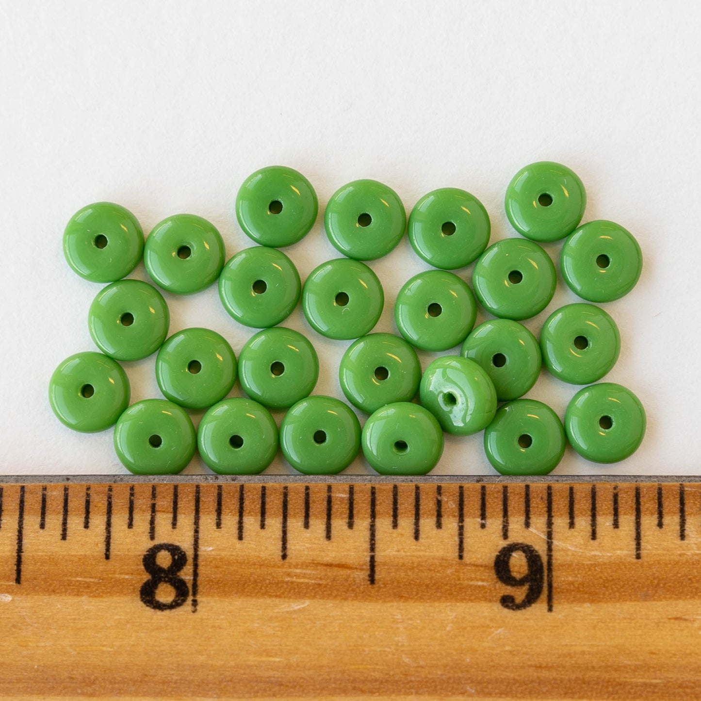 6mm Glass Rondelle Beads - Opaque Green - 50 Beads
