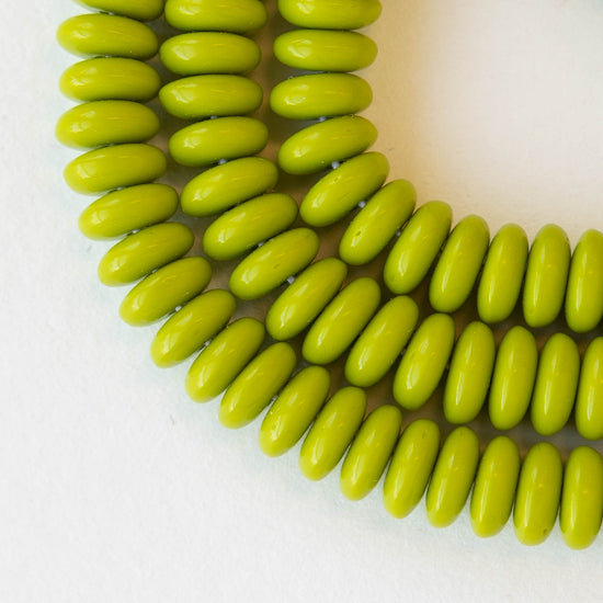 6mm Glass Rondelle Beads - Opaque Lime Green - 50 Beads