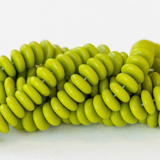 6mm Glass Rondelle Beads - Opaque Lime Green - 50 Beads