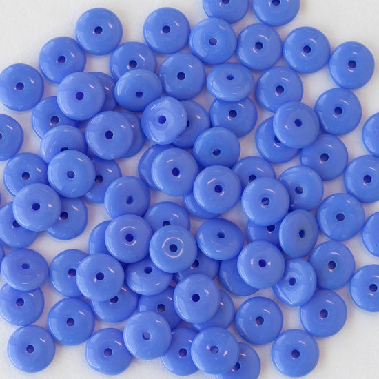 6mm Glass Rondelle Beads - Opaque Periwinkle Blue - 50 Beads