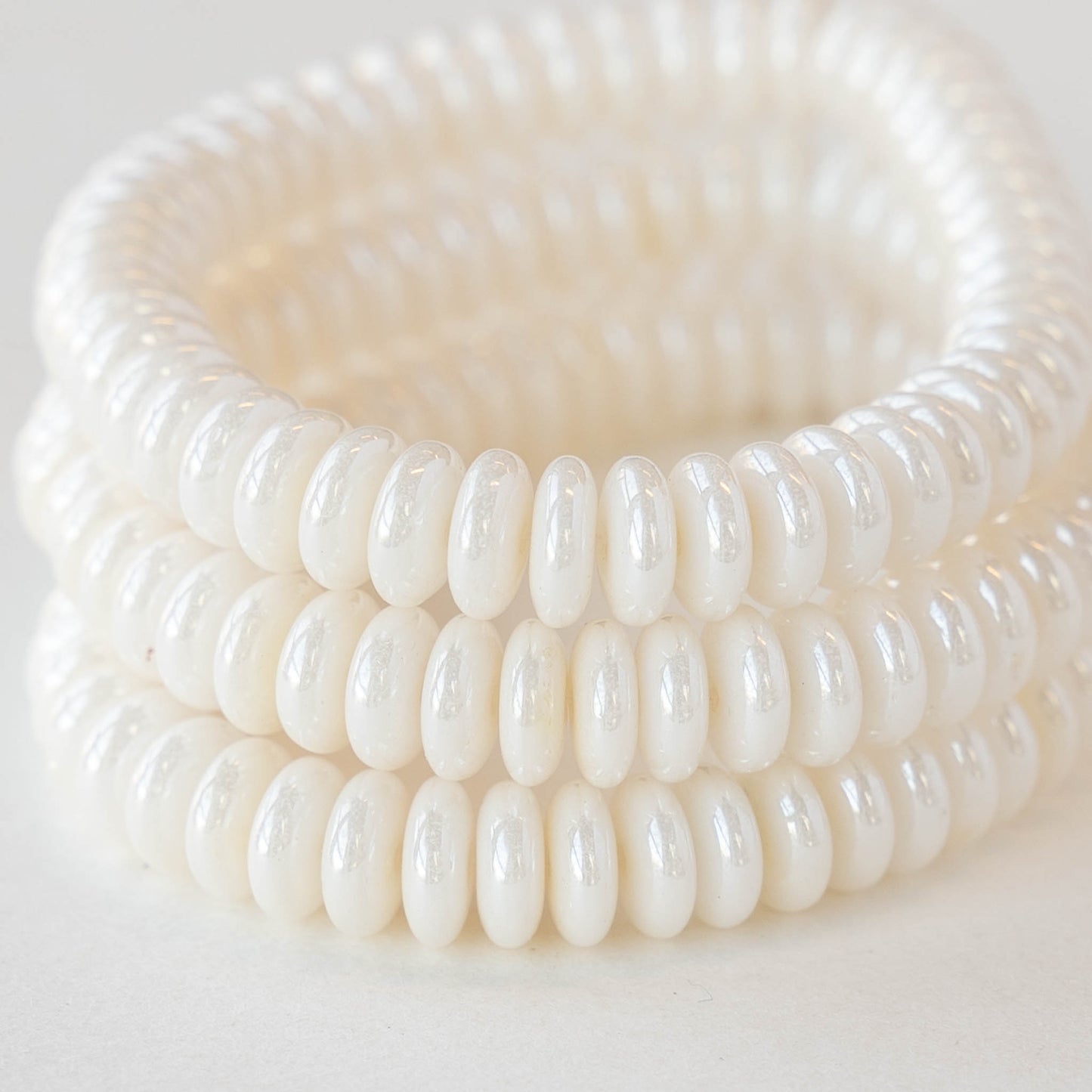 6mm Rondelle Beads - White Luster - 50 Beads