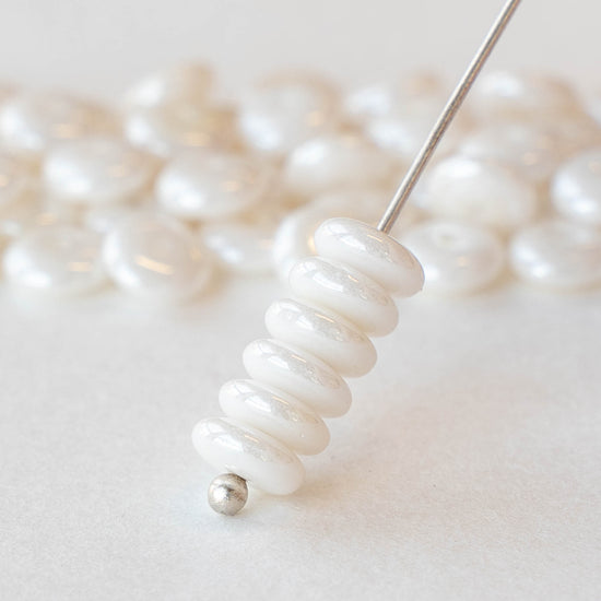 6mm Rondelle Beads - White Luster - 50 Beads