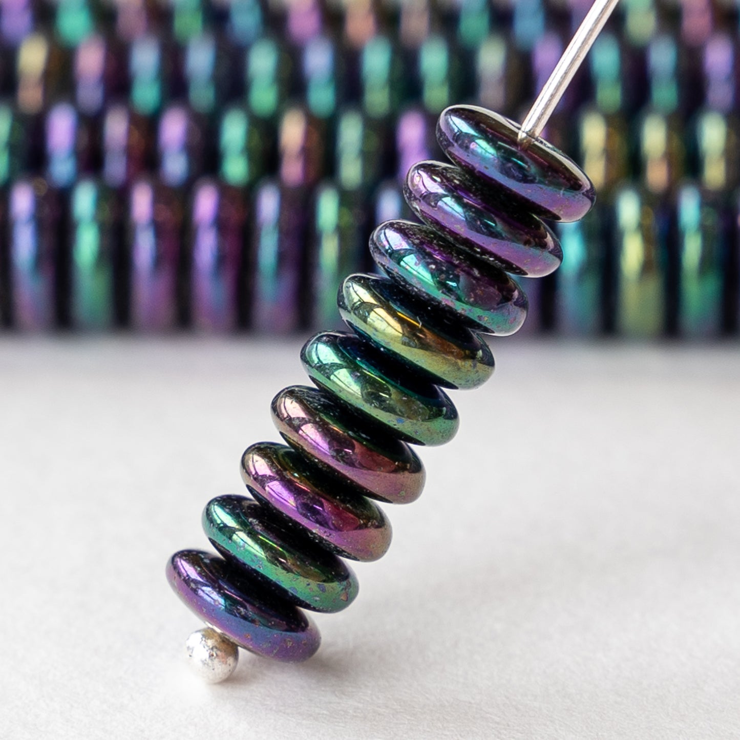 6mm Rondelle Beads - Metallic Blue Iris - 100 Beads