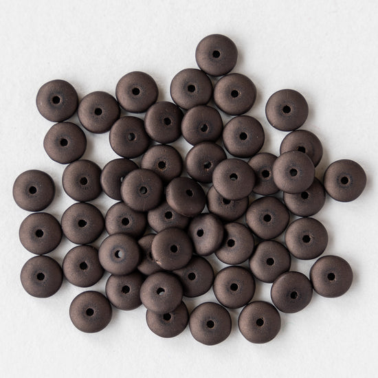 6mm Rondelle Beads - Opaque Dark Bronze Matte - 50 Beads
