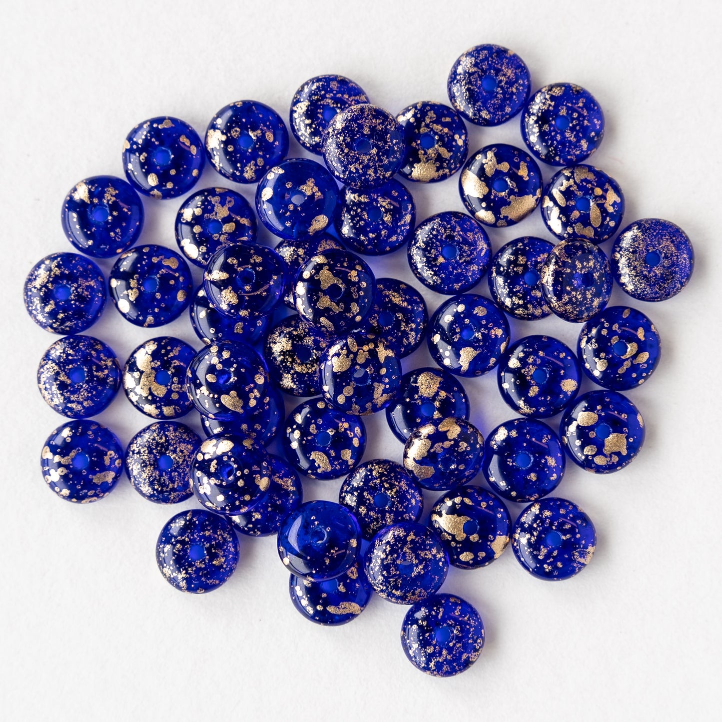 6mm Rondelle Beads - Cobalt Blue with Gold Dust - 50 Beads