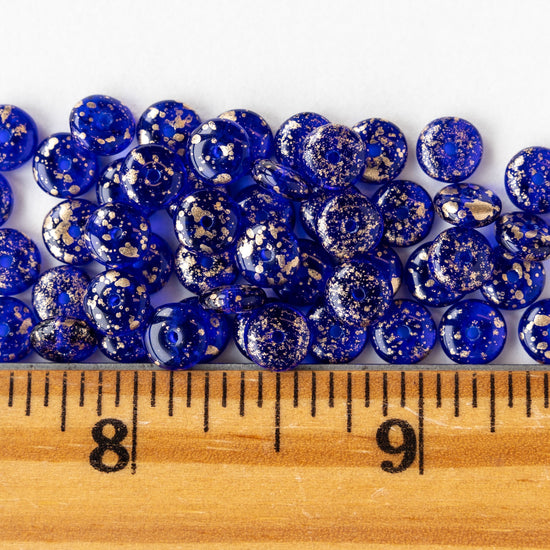 6mm Rondelle Beads - Cobalt Blue with Gold Dust - 50 Beads