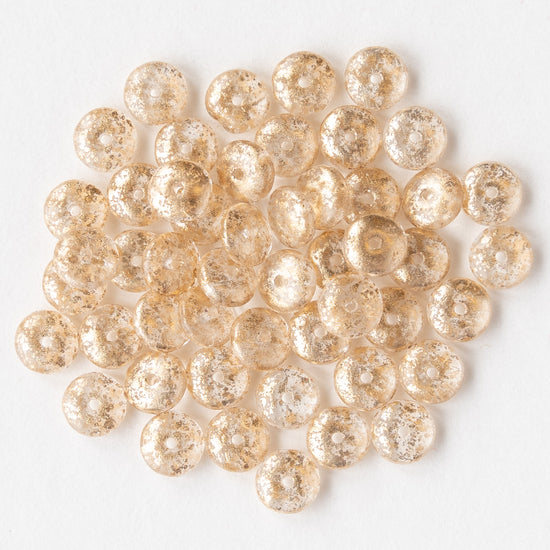 6mm Rondelle Beads - Crystal with Gold Dust - 50 Beads