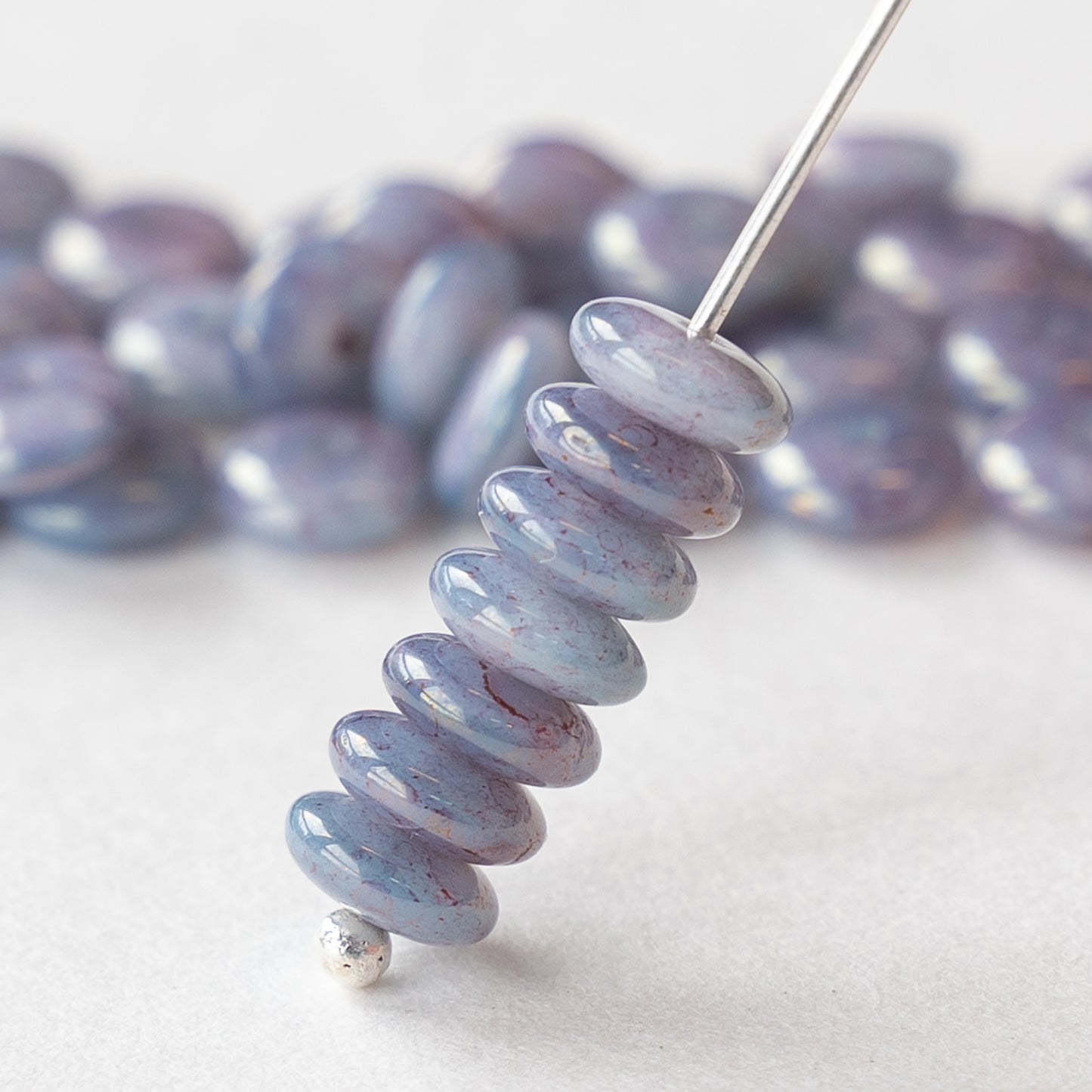 6mm Rondelle Beads - Marbled Lavender Luster - 50 Beads