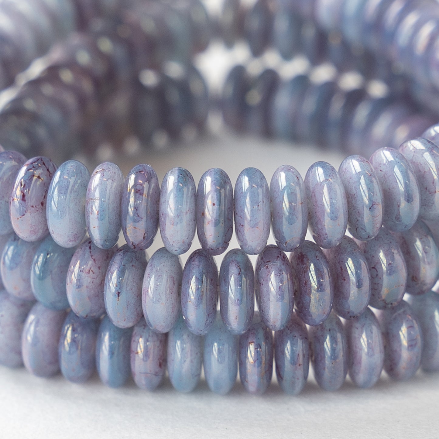 6mm Rondelle Beads - Marbled Lavender Luster - 50 Beads