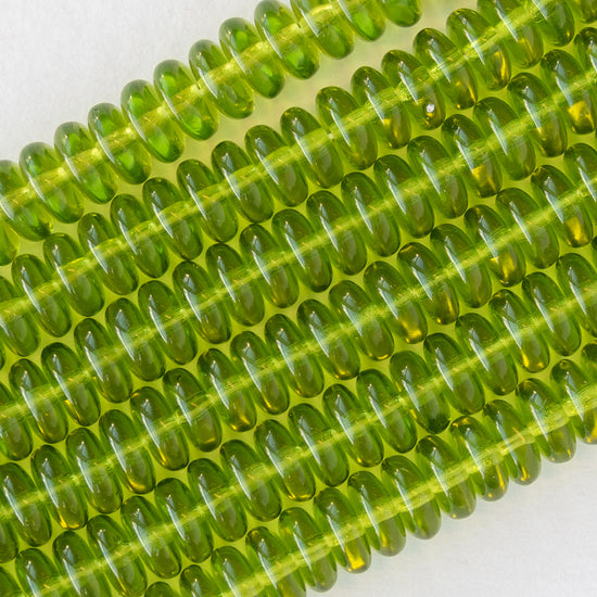 6mm Glass Rondelle Beads - Lime Green - 100 Beads