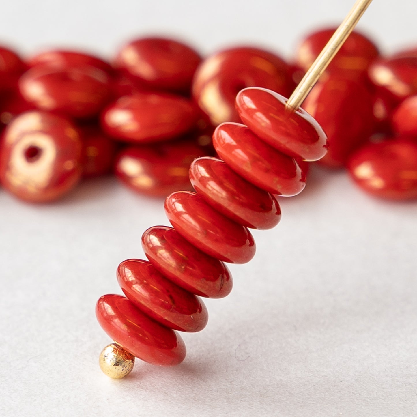 6mm Rondelle Beads - Opaque Coral with a Luster Finish - 50 Beads