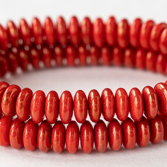 6mm Rondelle Beads - Opaque Coral with a Luster Finish - 50 Beads